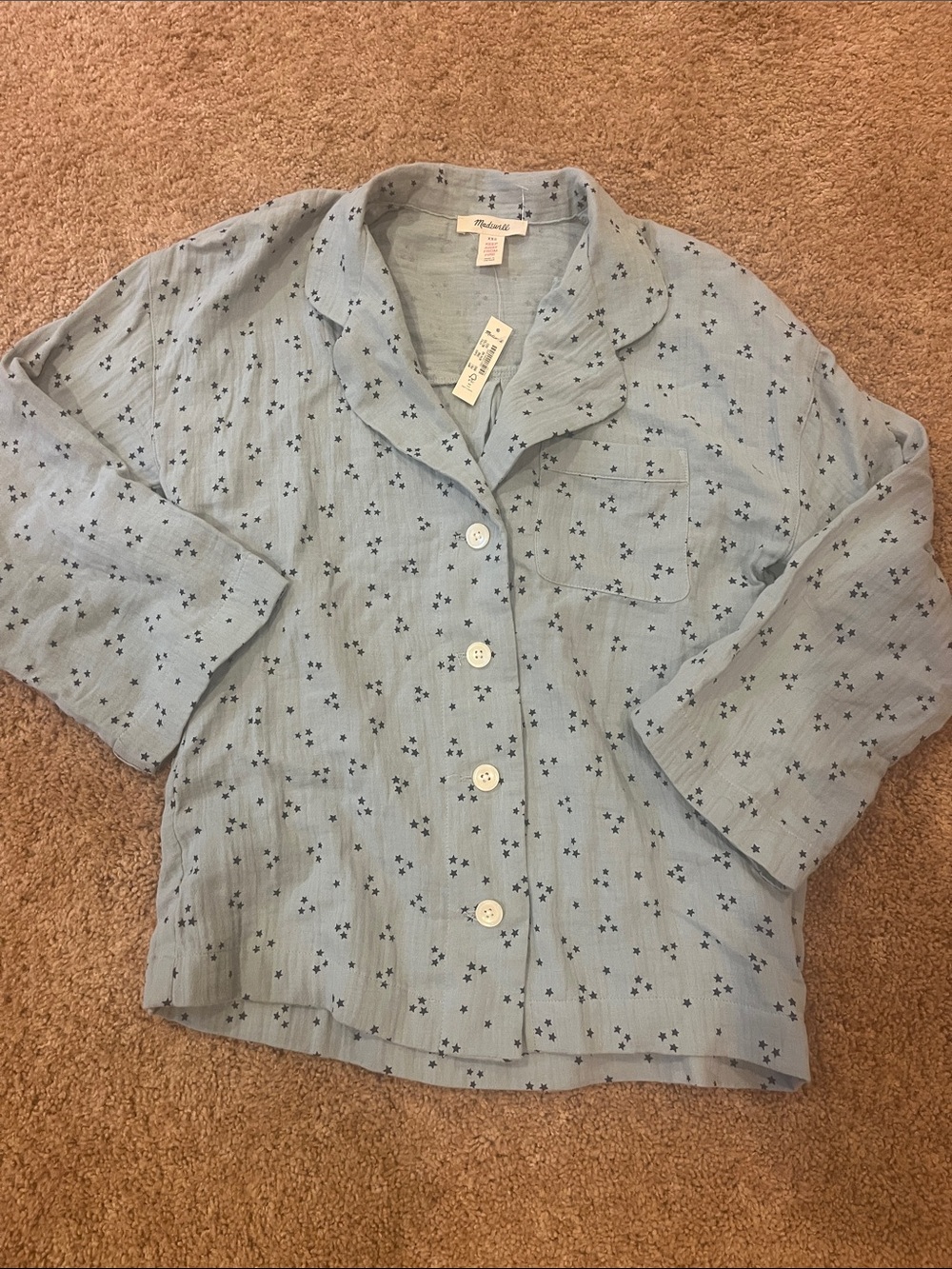 Madewell Light Blue Star-Print Button Front Top